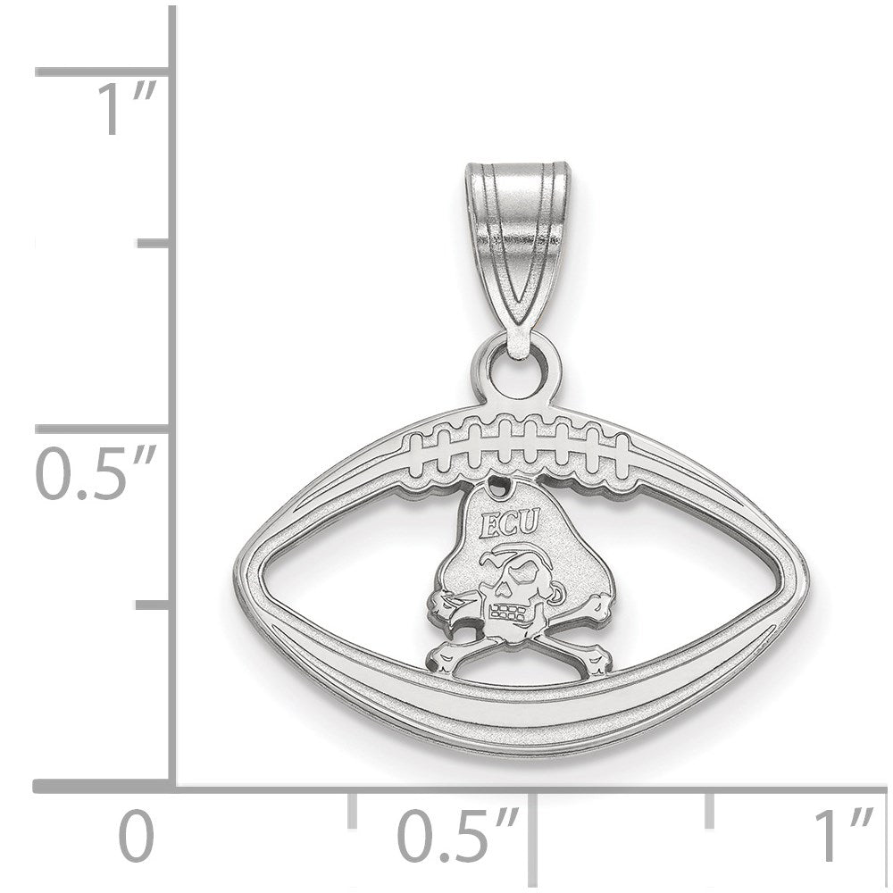 Sterling Silver Rhodium-plated LogoArt East Carolina University Pirate Football Pendant