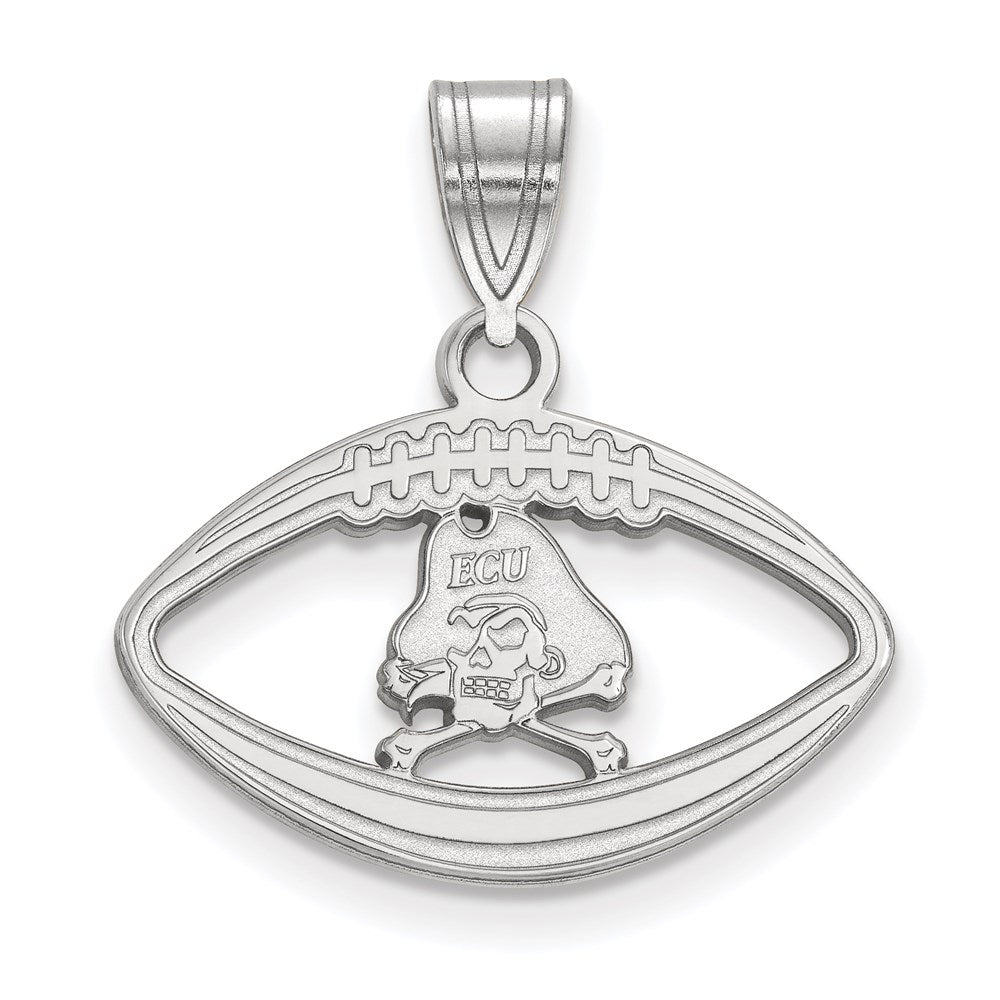 Sterling Silver Rhodium-plated LogoArt East Carolina University Pirate Football Pendant