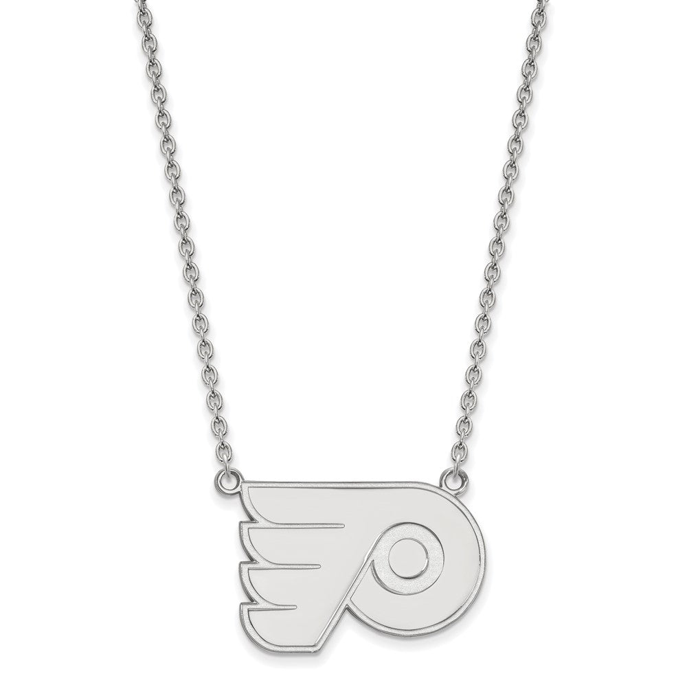 10k White Gold NHL LogoArt Philadelphia Flyers Large Pendant 18 inch Necklace