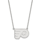 Sterling Silver Rhodium-plated NHL LogoArt Philadelphia Flyers Large Pendant 18 inch Necklace