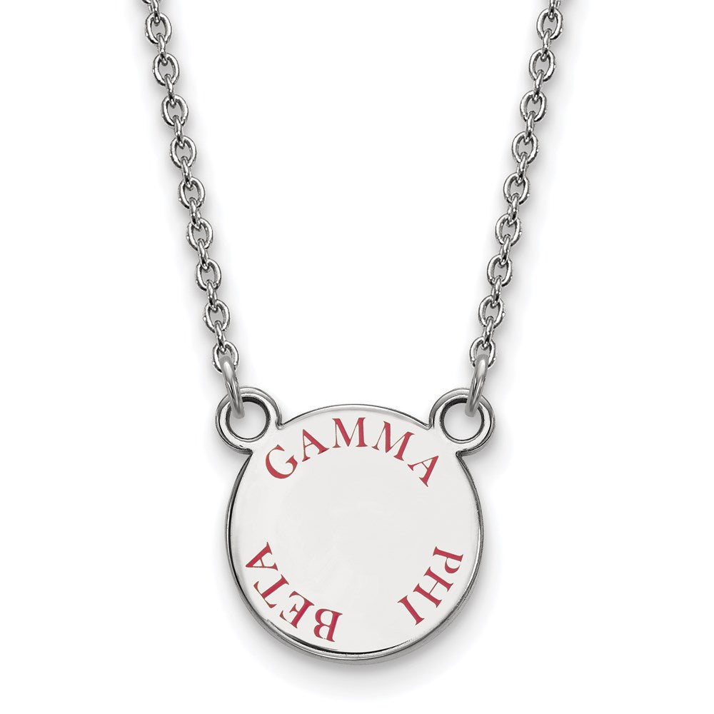 Sterling Silver Rhodium-plated LogoArt Gamma Phi Beta Sorority Text Small Color Enamel Pendant 18 inch Necklace