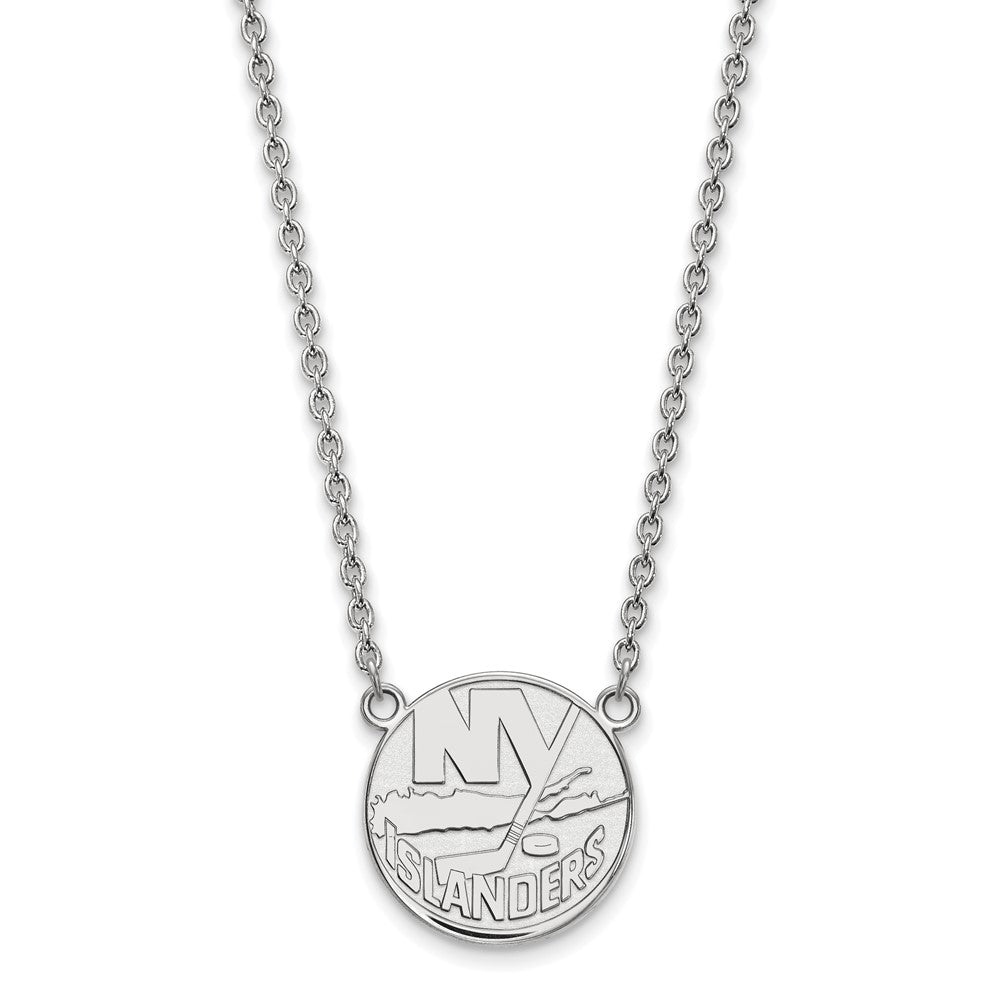 Sterling Silver Rhodium-plated NHL LogoArt New York Islanders Large Pendant 18 inch Necklace