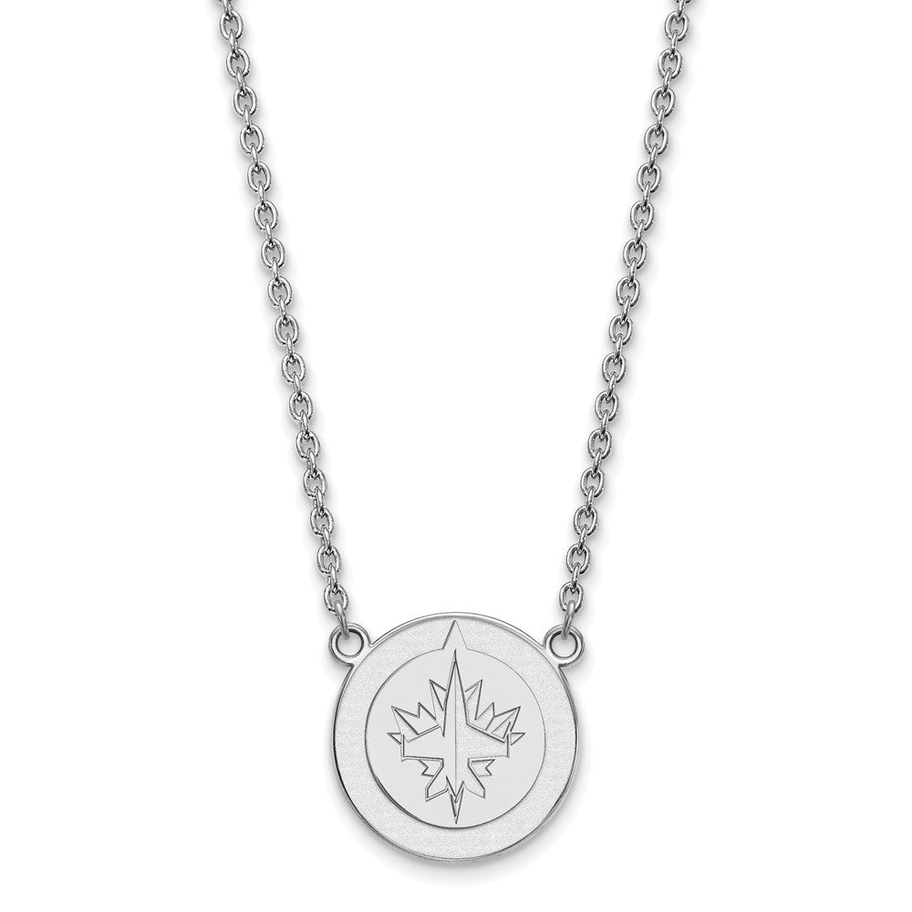 Sterling Silver Rhodium-plated NHL LogoArt Winnipeg Jets Large Pendant 18 inch Necklace