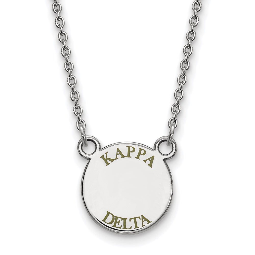 Sterling Silver Rhodium-plated LogoArt Kappa Delta Sorority Text Small Color Enamel Pendant 18 inch Necklace