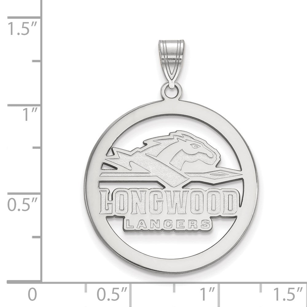 Sterling Silver Rhodium-plated LogoArt Longwood University Lancers Large Circle Pendant