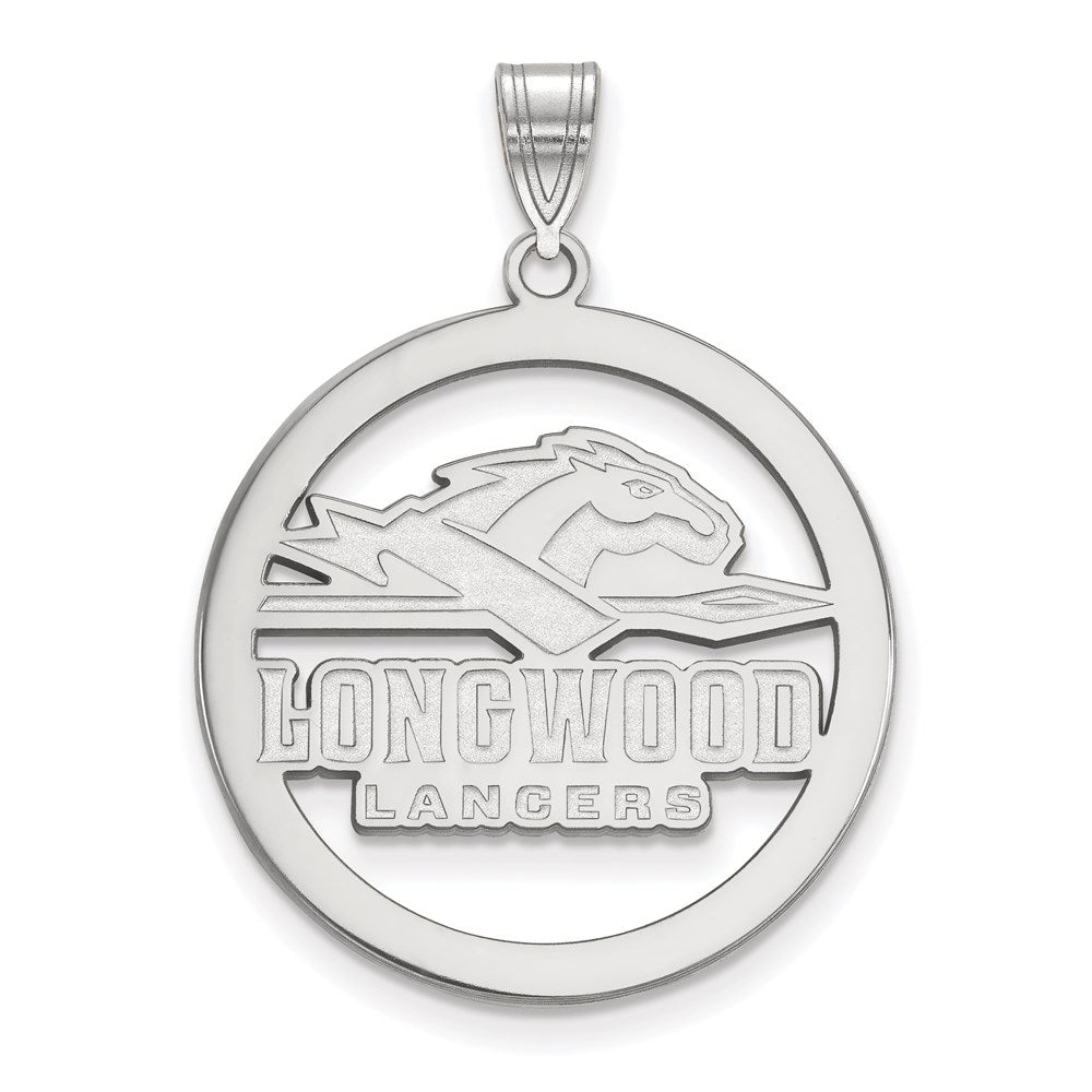 Sterling Silver Rhodium-plated LogoArt Longwood University Lancers Large Circle Pendant