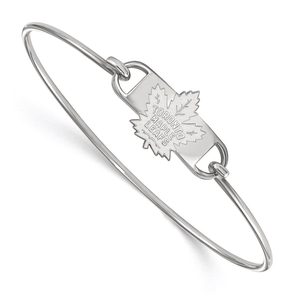 Sterling Silver Rhodium-plated NHL LogoArt Toronto Maple Leafs Small Center 7 inch Wire Bangle