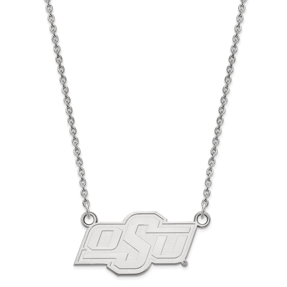 10k White Gold LogoArt Oklahoma State University O-S-U Small Pendant 18 inch Necklace