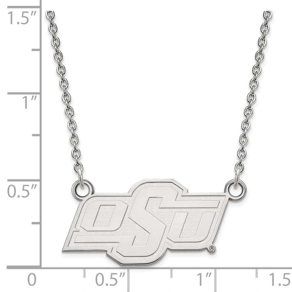Sterling Silver Rhodium-plated LogoArt Oklahoma State University O-S-U Small Pendant 18 inch Necklace