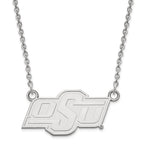 14k White Gold LogoArt Oklahoma State University O-S-U Small Pendant 18 inch Necklace
