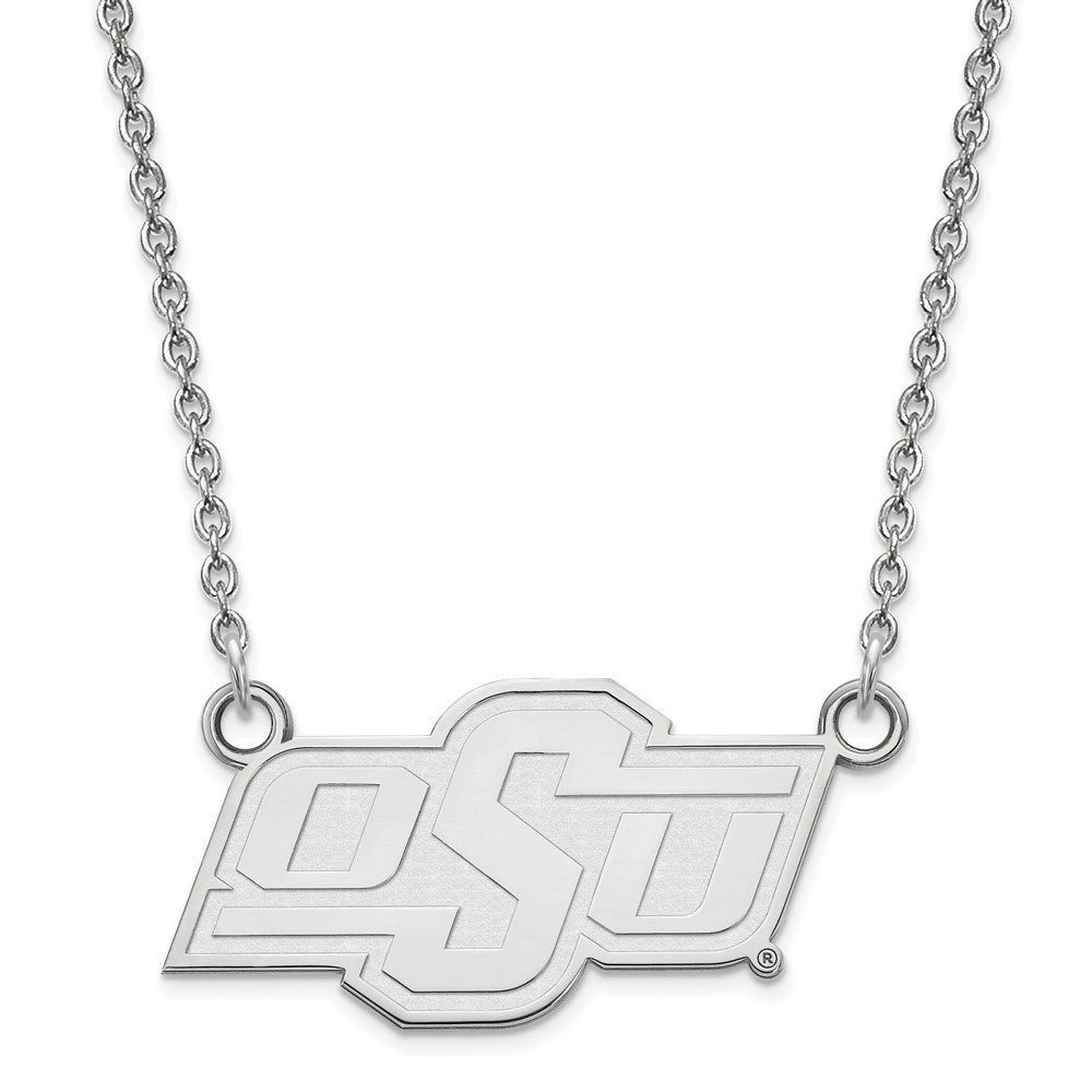 Sterling Silver Rhodium-plated LogoArt Oklahoma State University O-S-U Small Pendant 18 inch Necklace