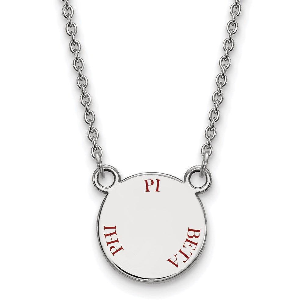 Sterling Silver Rhodium-plated LogoArt Pi Beta Phi Sorority Text Small Color Enamel Pendant 18 inch Necklace