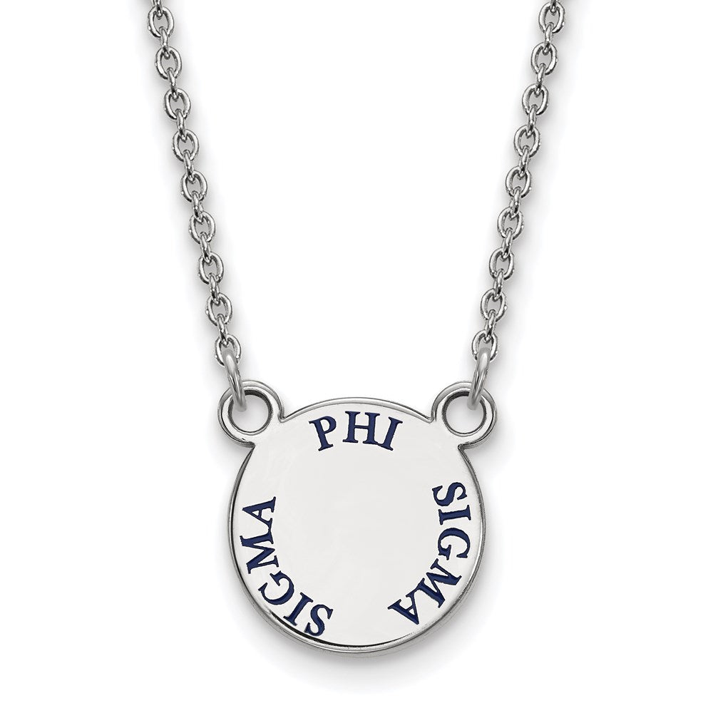 Sterling Silver Rhodium-plated LogoArt Phi Sigma Sigma Sorority Text Small Color Enamel Pendant 18 inch Necklace