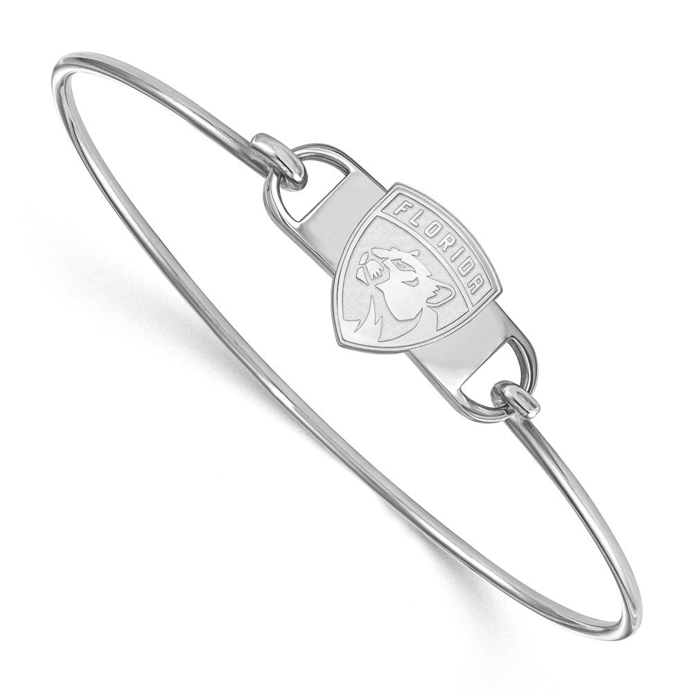Sterling Silver Rhodium-plated NHL LogoArt Florida Panthers Small Center 7 inch Wire Bangle