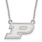 14k White Gold LogoArt Purdue University Letter P Small Pendant 18 inch Necklace