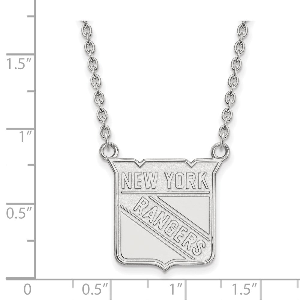 14k White Gold NHL LogoArt New York Rangers Large Pendant 18 inch Necklace