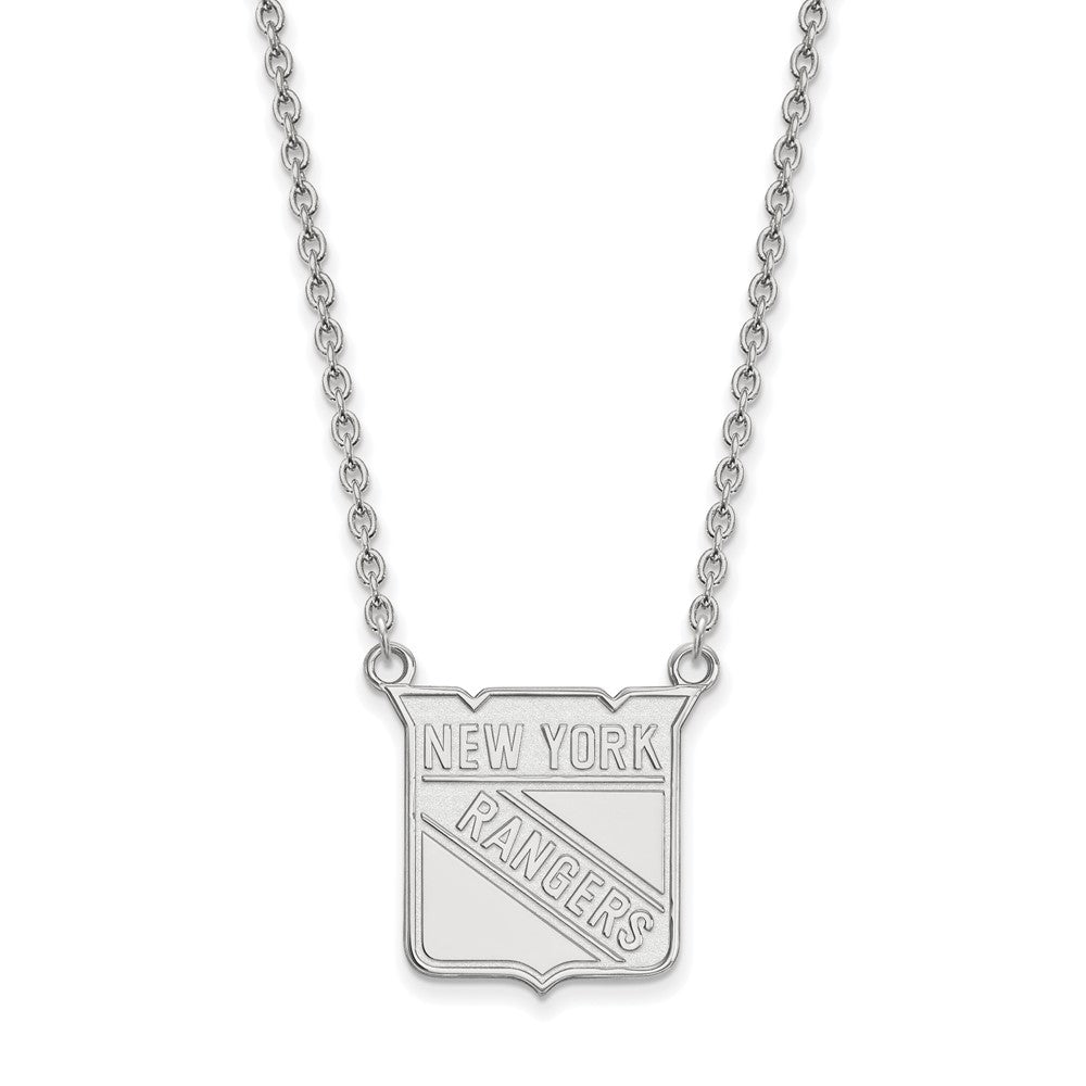 Sterling Silver Rhodium-plated NHL LogoArt New York Rangers Large Pendant 18 inch Necklace