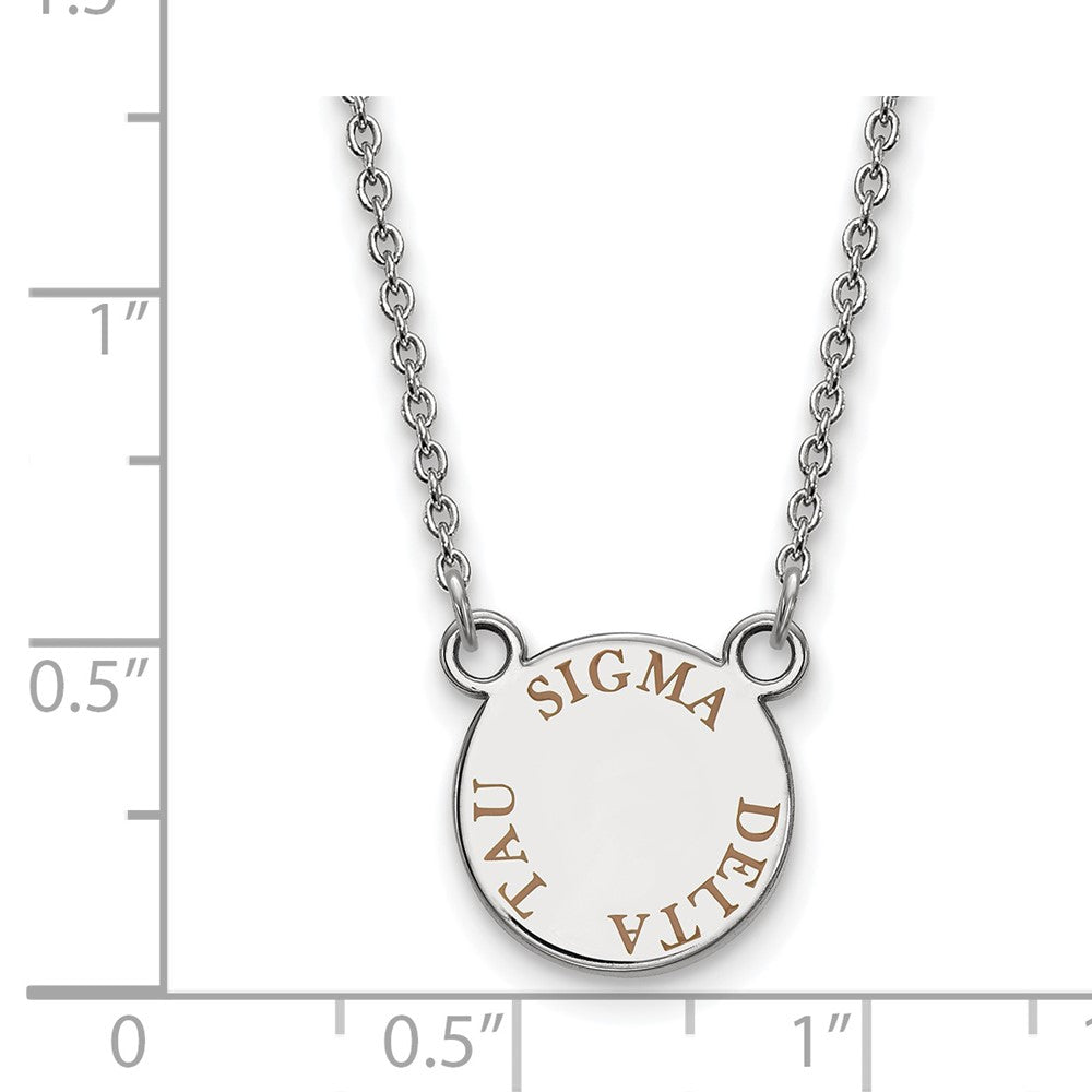 Sterling Silver Rhodium-plated LogoArt Sigma Delta Tau Sorority Text Small Color Enamel Pendant 18 inch Necklace