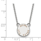 Sterling Silver Rhodium-plated LogoArt Sigma Delta Tau Sorority Text Small Color Enamel Pendant 18 inch Necklace