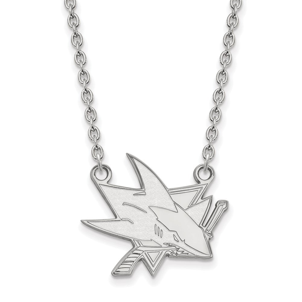 Sterling Silver Rhodium-plated NHL LogoArt San Jose Sharks Large Pendant 18 inch Necklace