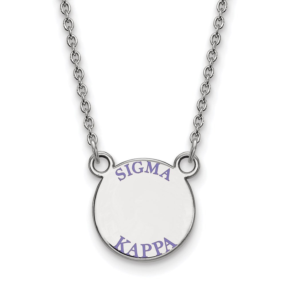 Sterling Silver Rhodium-plated LogoArt Sigma Kappa Sorority Text Small Color Enamel Pendant 18 inch Necklace