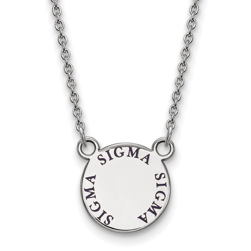 Sterling Silver Rhodium-plated LogoArt Sigma Sigma Sigma Sorority Text Small Color Enamel Pendant 18 inch Necklace
