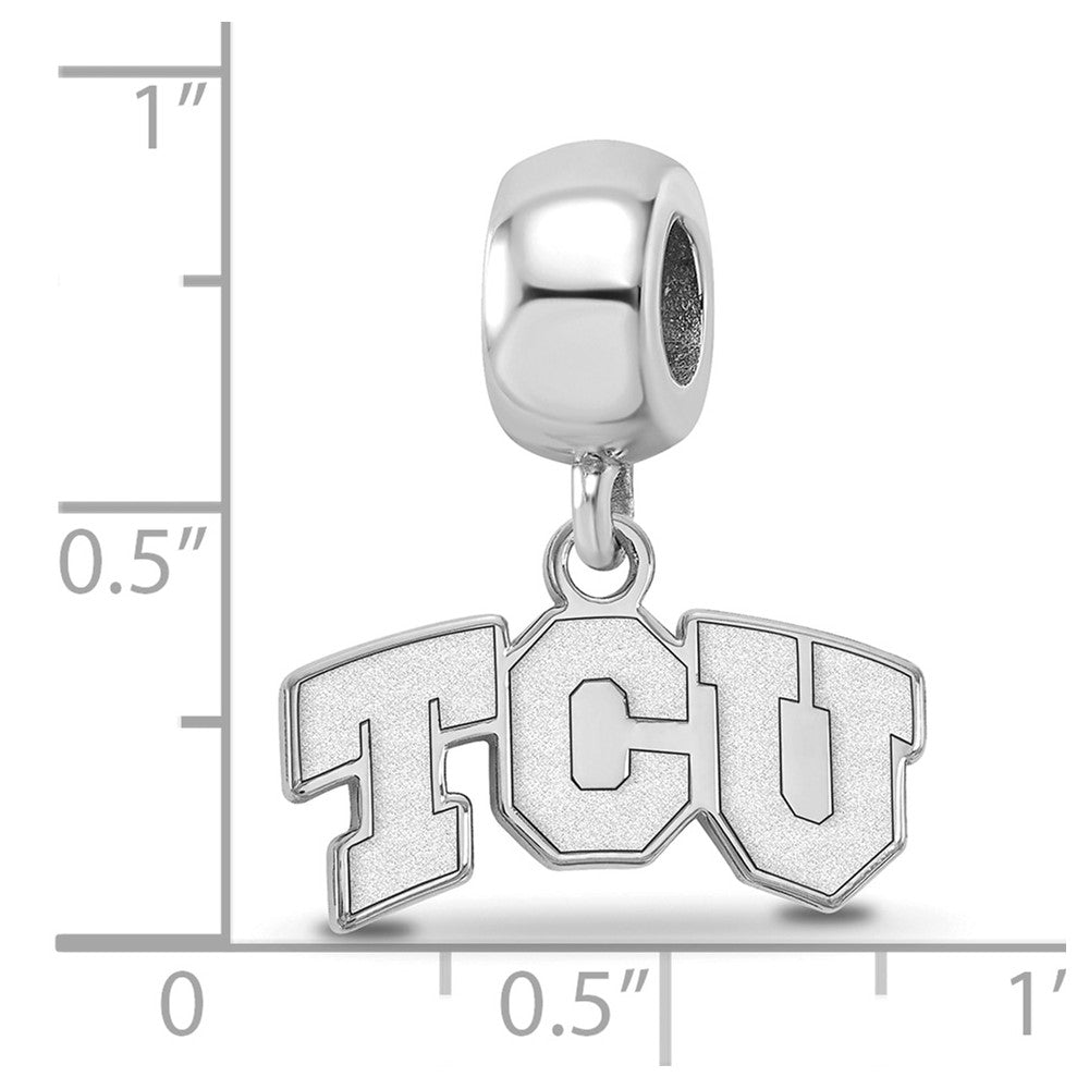 Sterling Silver Rhodium-plated LogoArt Texas Christian University T-C-U Extra Small Dangle Bead Charm