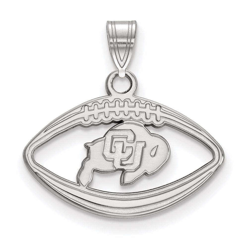 Sterling Silver Rhodium-plated LogoArt University of Colorado Buffalo Football Pendant