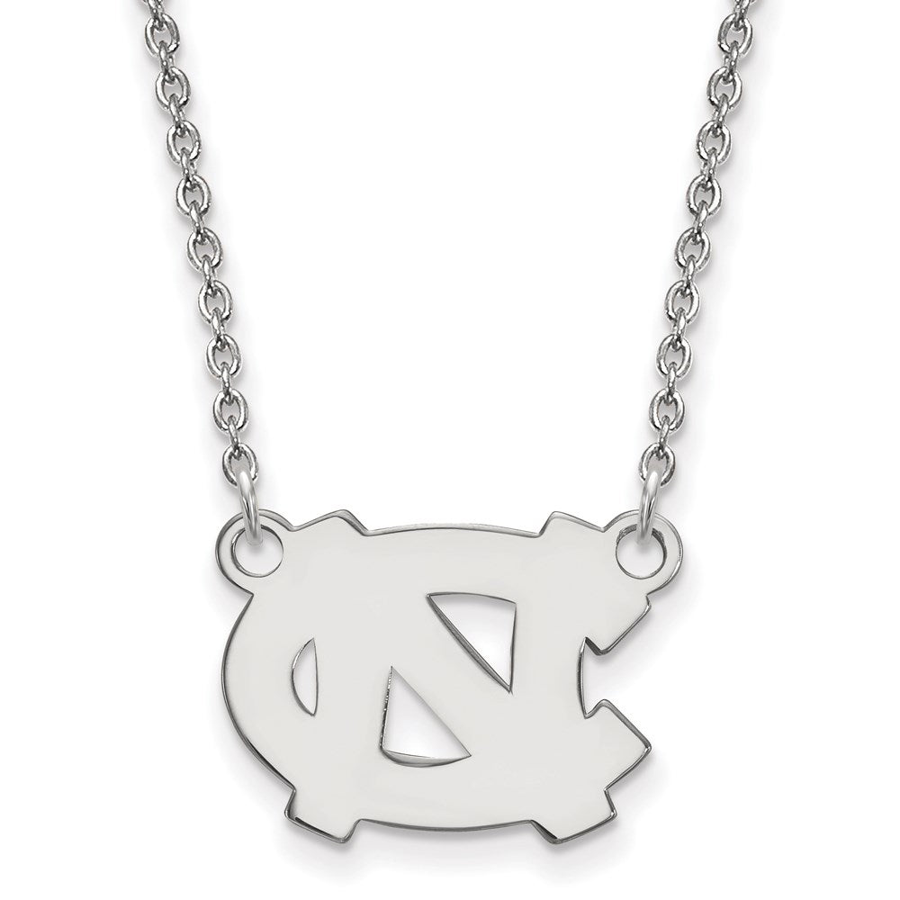 14k White Gold LogoArt University of North Carolina N-C Small Pendant 18 inch Necklace