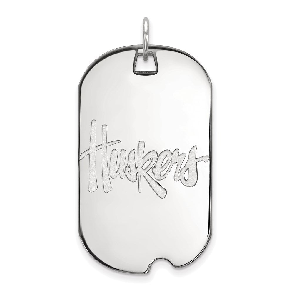 10k White Gold LogoArt University of Nebraska Huskers Large Dog Tag Pendant