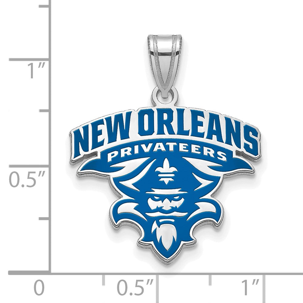 Sterling Silver Rhodium-plated LogoArt University of New Orleans U-N-O Extra Large Enameled Pendant