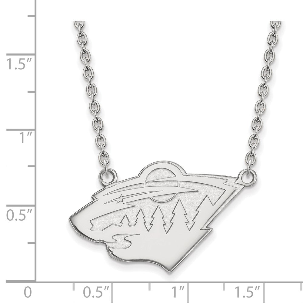 Sterling Silver Rhodium-plated NHL LogoArt Minnesota Wild Large Pendant 18 inch Necklace