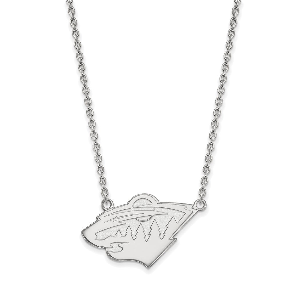 14k White Gold NHL LogoArt Minnesota Wild Large Pendant 18 inch Necklace