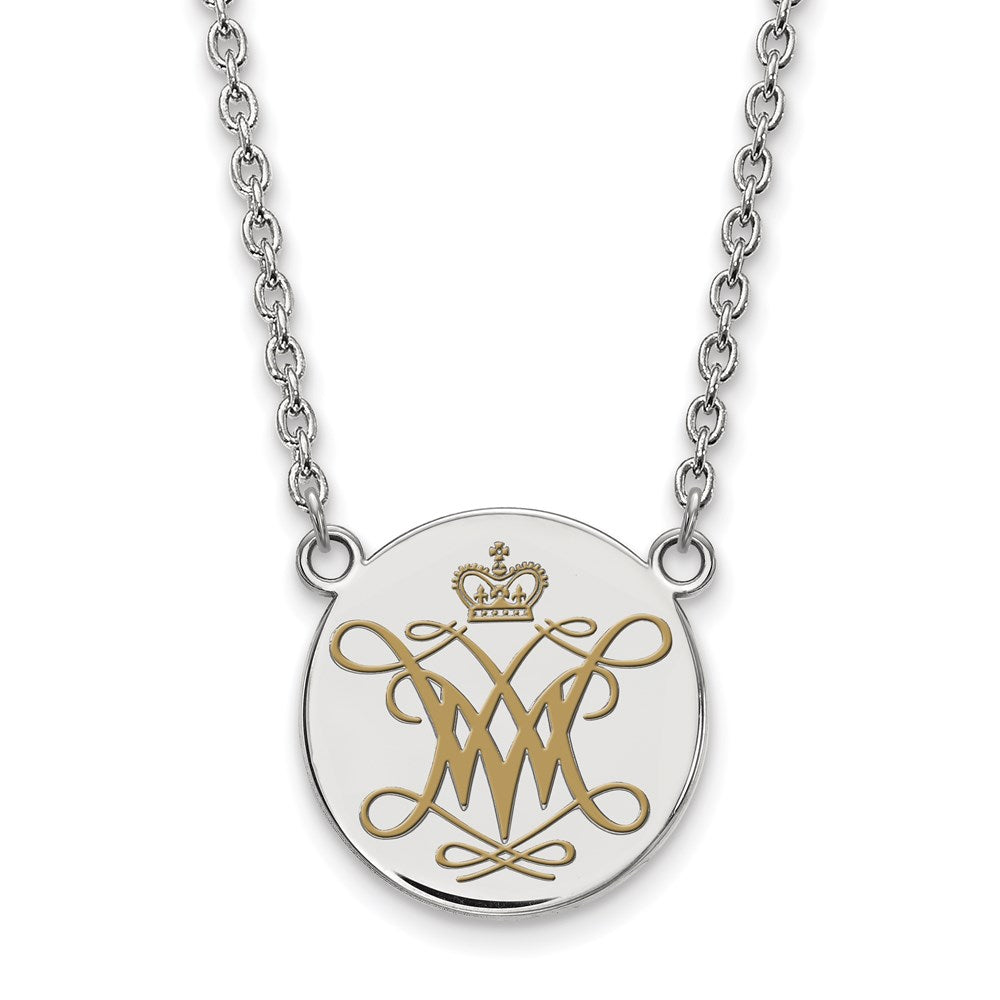 Sterling Silver Rhodium-plated LogoArt College of William and Mary Large Enameled Disc Pendant 18 inch Necklace