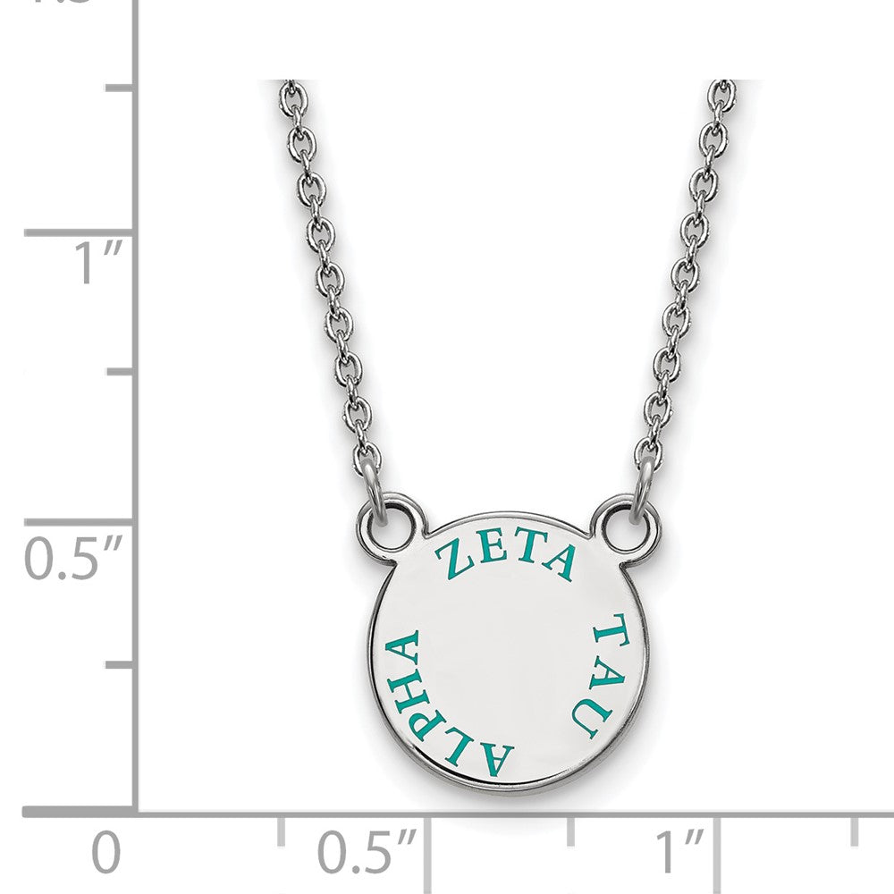 Sterling Silver Rhodium-plated LogoArt Zeta Tau Alpha Sorority Text Small Color Enamel Pendant 18 inch Necklace