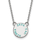 Sterling Silver Rhodium-plated LogoArt Zeta Tau Alpha Sorority Text Small Color Enamel Pendant 18 inch Necklace