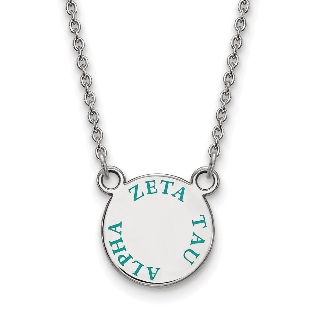 Sterling Silver Rhodium-plated LogoArt Zeta Tau Alpha Sorority Text Small Color Enamel Pendant 18 inch Necklace