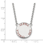 Sterling Silver Rhodium-plated LogoArt Alpha Chi Omega Sorority Text Large Color Enamel Pendant 18 inch Necklace