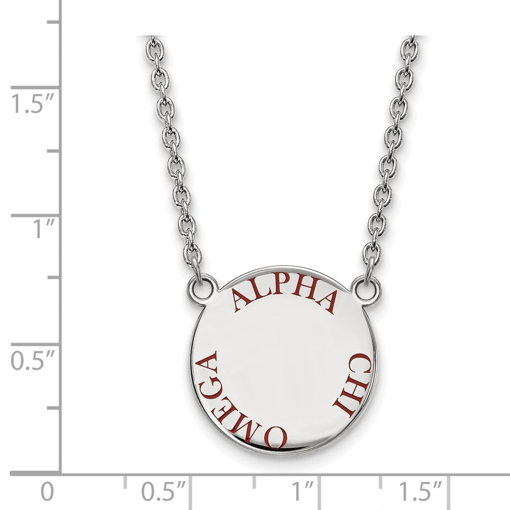 Sterling Silver Rhodium-plated LogoArt Alpha Chi Omega Sorority Text Large Color Enamel Pendant 18 inch Necklace