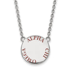 Sterling Silver Rhodium-plated LogoArt Alpha Chi Omega Sorority Text Large Color Enamel Pendant 18 inch Necklace