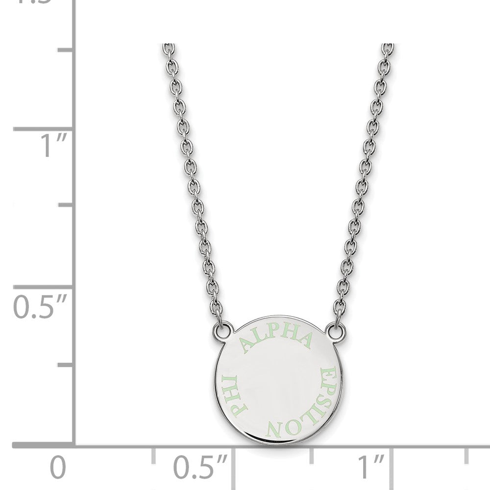 Sterling Silver Rhodium-plated LogoArt Alpha Epsilon Phi Sorority Text Small Color Enamel Pendant 18 inch Necklace