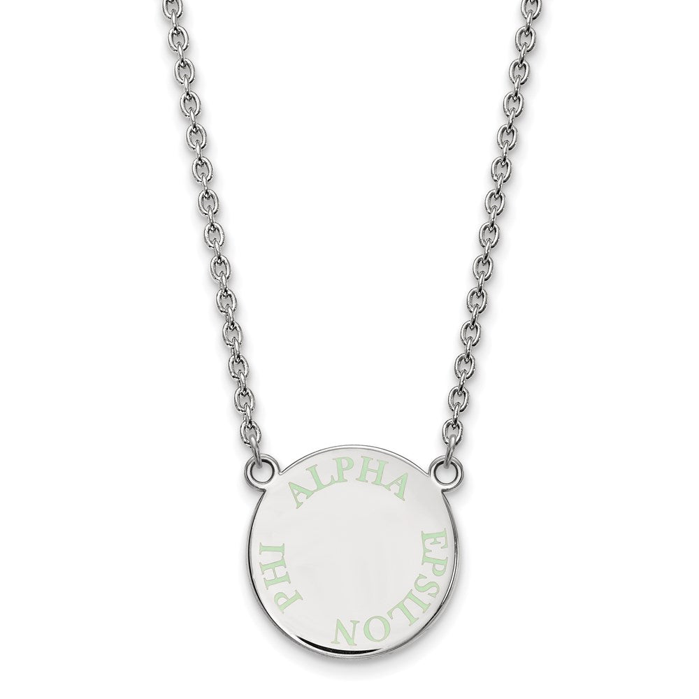 Sterling Silver Rhodium-plated LogoArt Alpha Epsilon Phi Sorority Text Small Color Enamel Pendant 18 inch Necklace