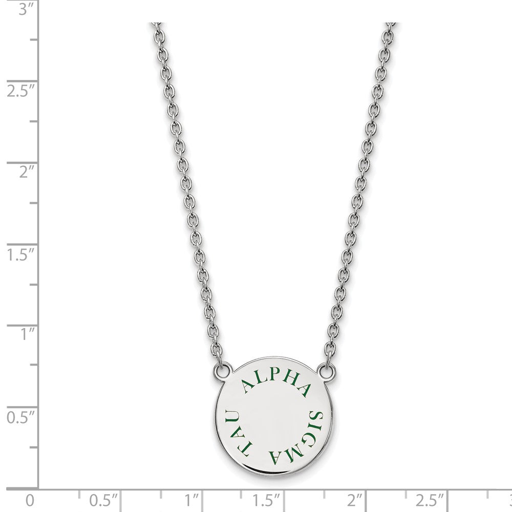Sterling Silver Rhodium-plated LogoArt Alpha Sigma Tau Sorority Text Large Color Enamel Pendant 18 inch Necklace