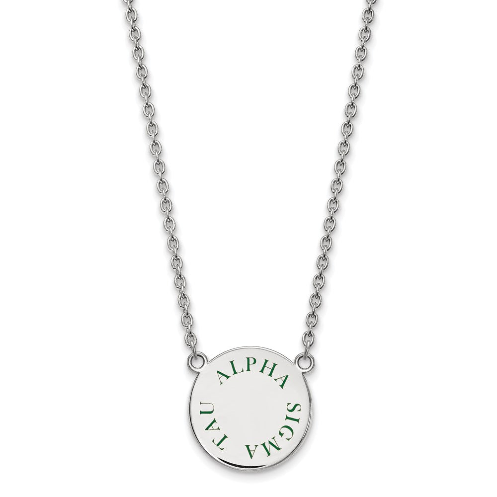 Sterling Silver Rhodium-plated LogoArt Alpha Sigma Tau Sorority Text Large Color Enamel Pendant 18 inch Necklace