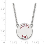 Sterling Silver Rhodium-plated LogoArt Alpha Phi Sorority Text Large Color Enamel Pendant 18 inch Necklace