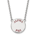 Sterling Silver Rhodium-plated LogoArt Alpha Phi Sorority Text Large Color Enamel Pendant 18 inch Necklace