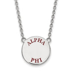 Sterling Silver Rhodium-plated LogoArt Alpha Phi Sorority Text Large Color Enamel Pendant 18 inch Necklace
