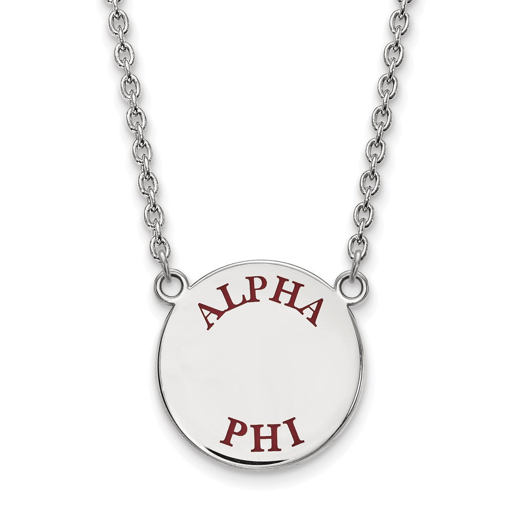 Sterling Silver Rhodium-plated LogoArt Alpha Phi Sorority Text Large Color Enamel Pendant 18 inch Necklace