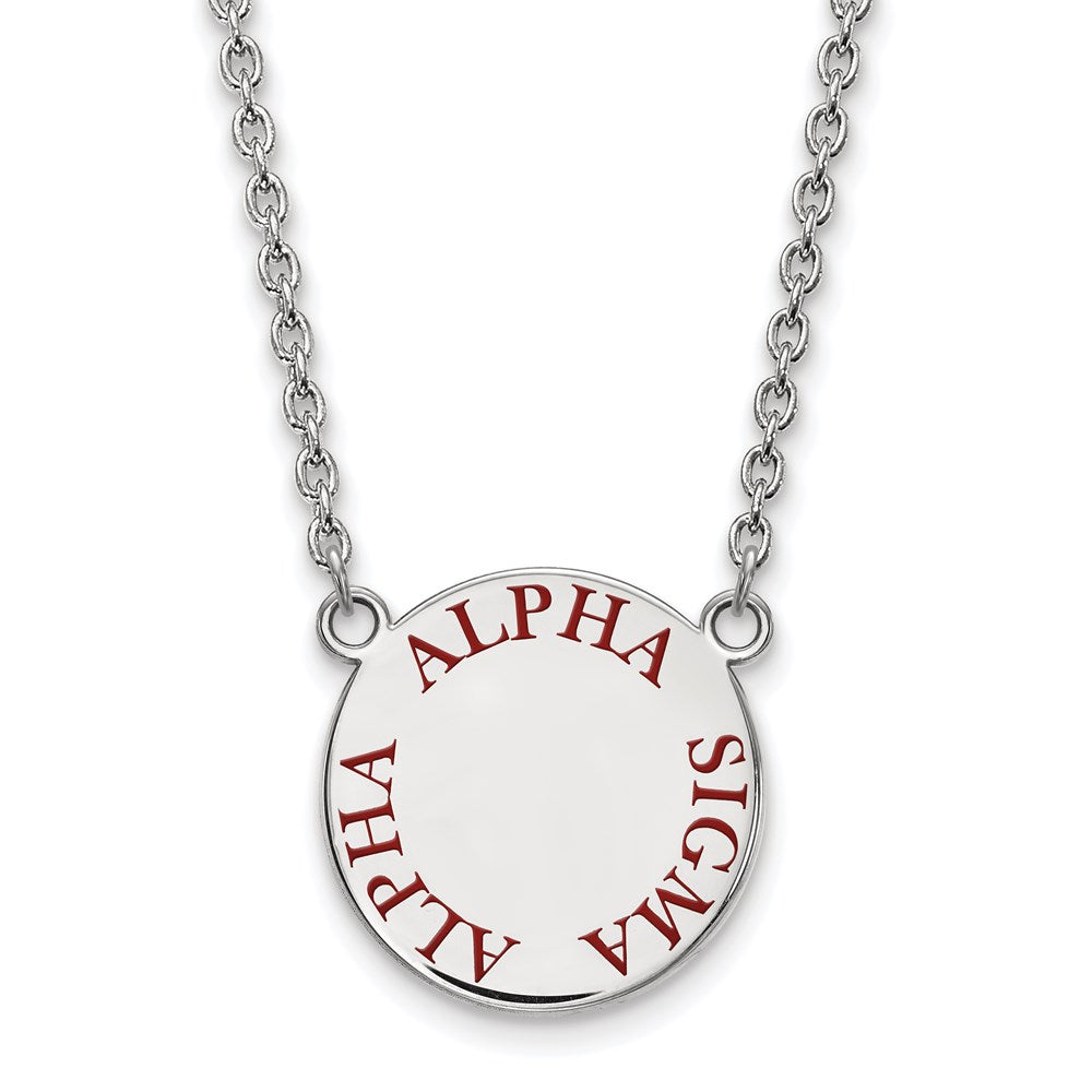 Sterling Silver Rhodium-plated LogoArt Alpha Sigma Alpha Sorority Text Large Color Enamel Pendant 18 inch Necklace