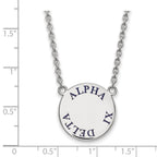 Sterling Silver Rhodium-plated LogoArt Alpha Xi Delta Sorority Text Large Color Enamel Pendant 18 inch Necklace